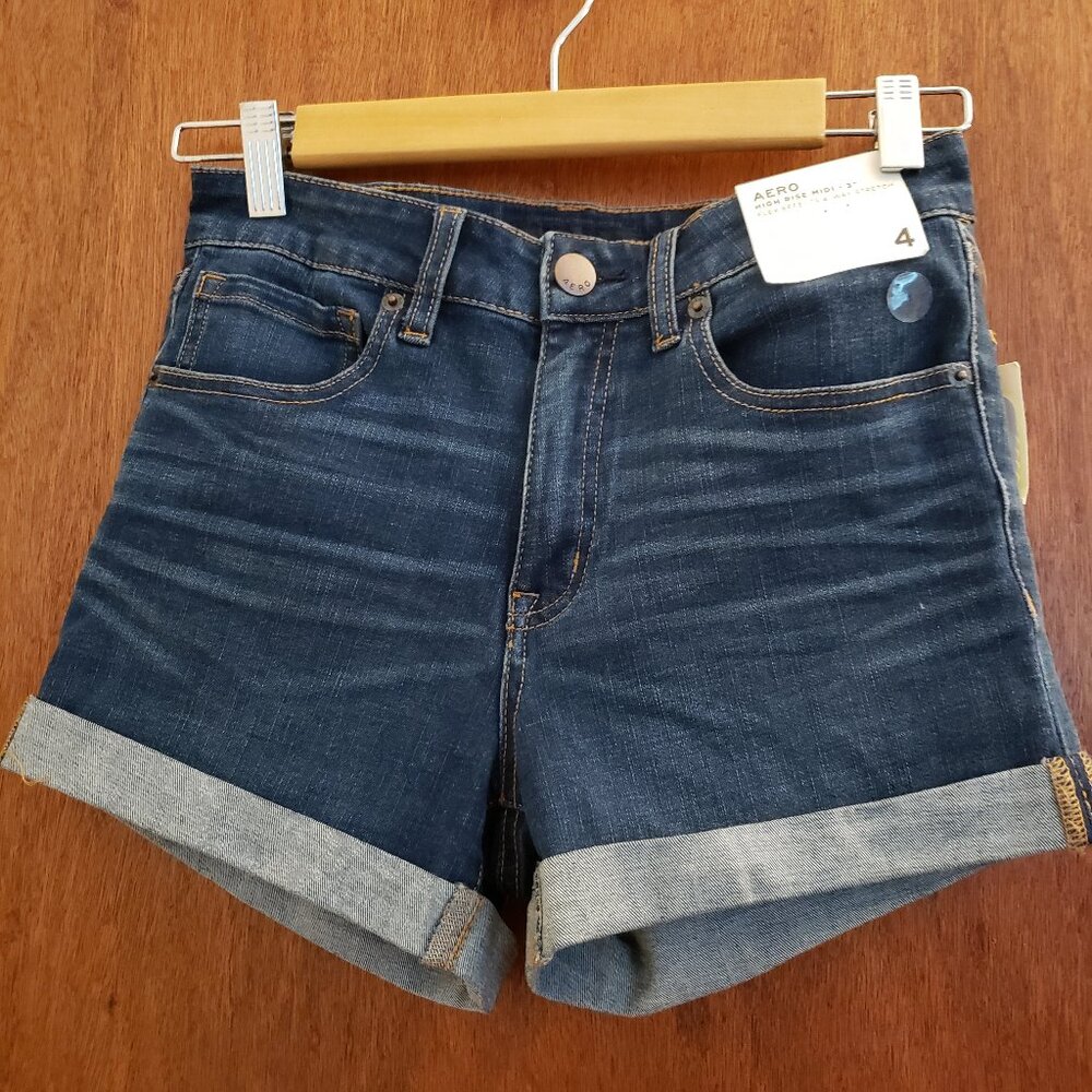 Aero Womens High Rise Midi Cuffed Jean Shorts Size 4